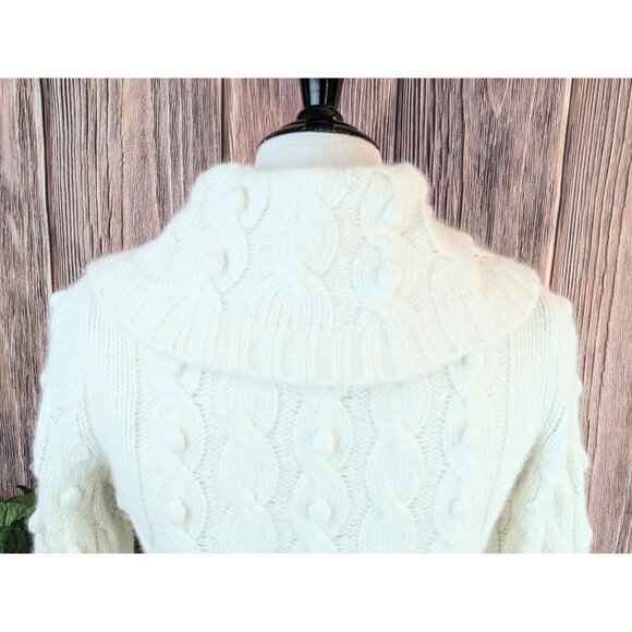 Vintage 80s Womens Popcorn Knit Cowl Neck Cardigan Angora & Lambs Wool Sweater - Picture 4 of 9